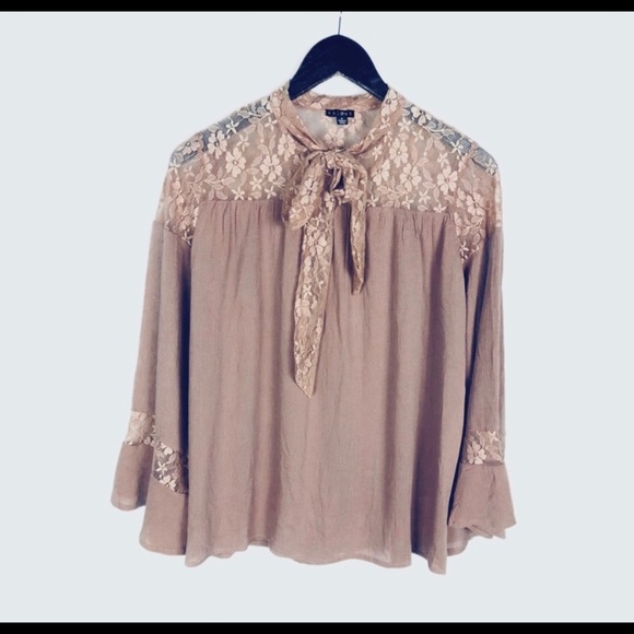 Lace Detail Blouse with Tie - Picture 2 of 2